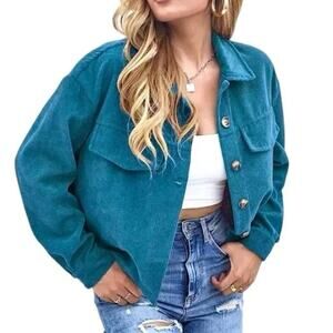 Anthropologie Avec Les Filles Corduroy Cropped Jacket Blue Women's Size L
